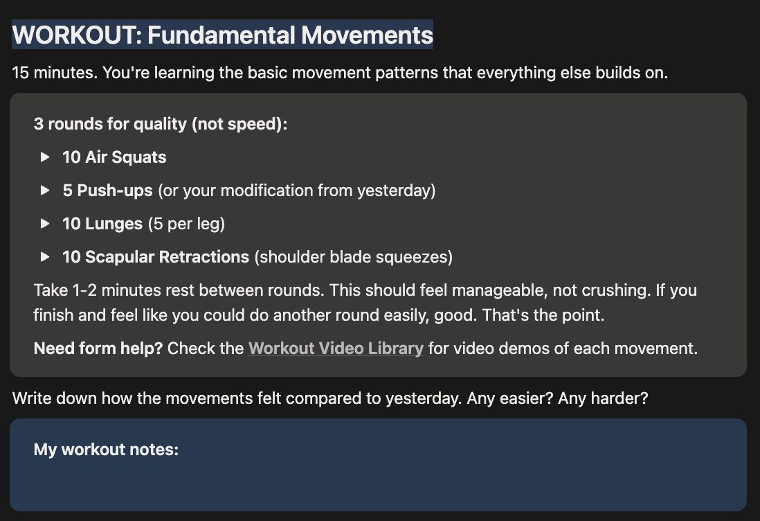 Fuel & Fire Notion template — Day 2 workout